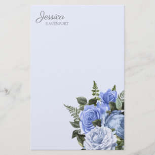 Papel de carta floral vintage de acuarela azul pol