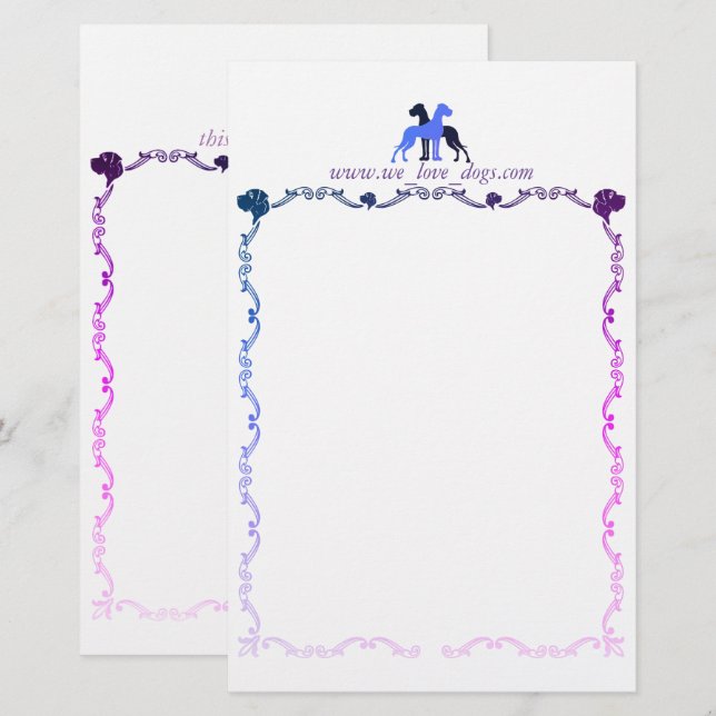 Papel de carta para cartas románticas de Gran Dané (Anverso / Reverso)