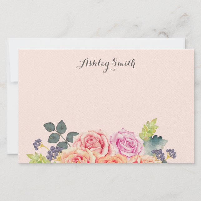 Papel de carta personal rosa sonrosado con rosas f (Anverso)