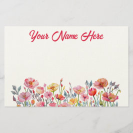 Papel de carta personalizado con amapolas en desfi
