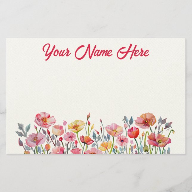 Papel de carta personalizado con amapolas en desfi (Anverso)