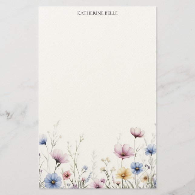 Papel de carta personalizado con flores de acuarel (Anverso)