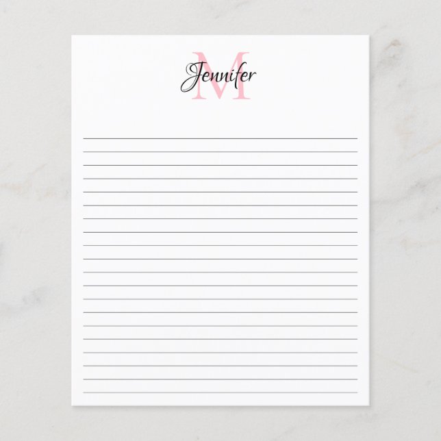 Papel de carta personalizado con monograma 4,5" x  (Frente)