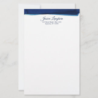Papel de carta personalizado de acuarela azul mari