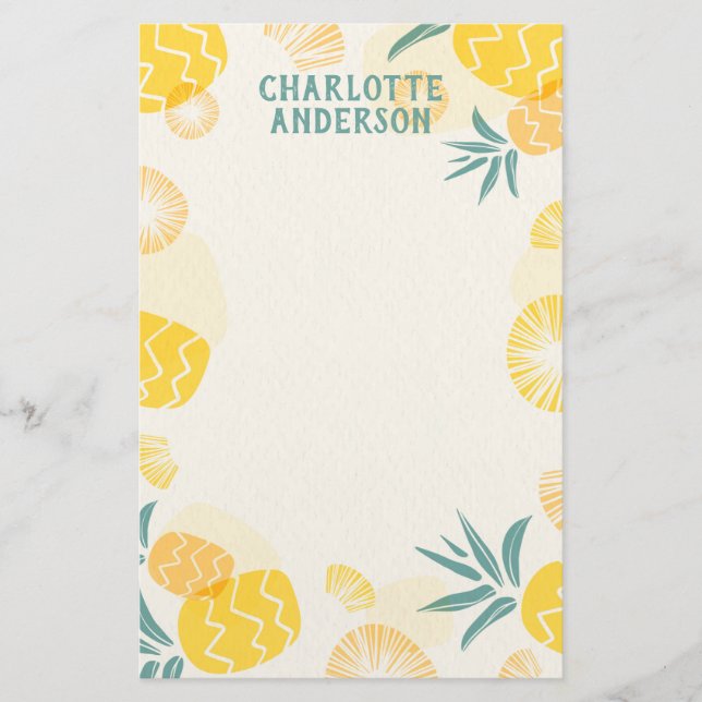 Papel de carta personalizado de piña tropical (Anverso)