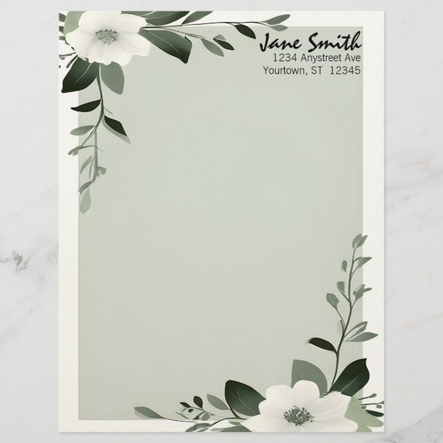 Papel de carta personalizado verde sabio con super (Anverso)