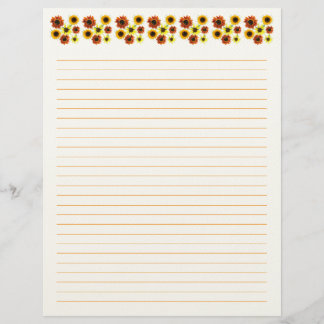 Papel de carta rayado con girasoles