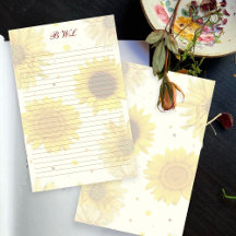 Papel de carta rayado con girasoles Monograma