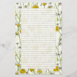 Papel de carta rayado con margarita de manzanilla 