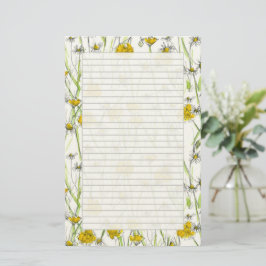 Papel de carta rayado con margarita de manzanilla 