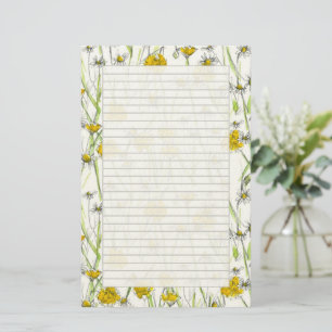 Papel de carta rayado con margarita de manzanilla