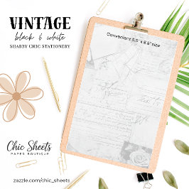 Papel de carta shabby chic vintage en blanco y neg