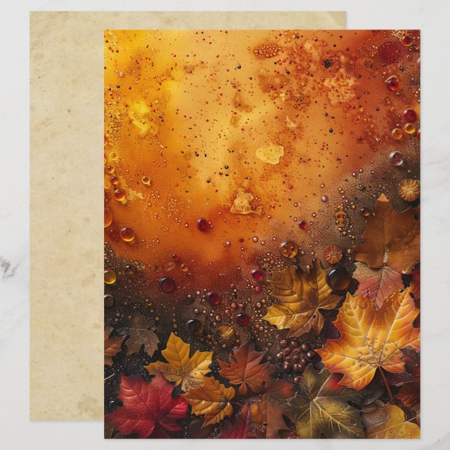 Papel de cuadernillo de hojas y cuentas de otoño (Anverso / Reverso)