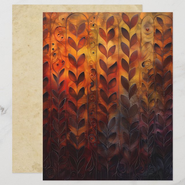 Papel de cuadernillo de hojas y vides de otoño (Anverso / Reverso)
