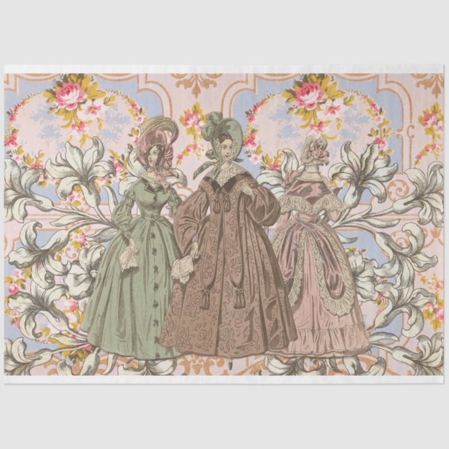 Papel de debate de moda y flores en francés (Anverso)