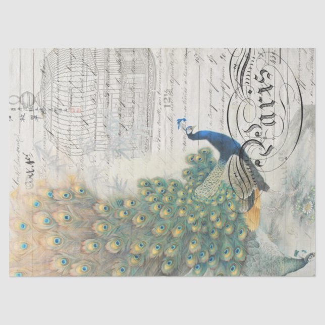 Papel de Decoupage de las Ephemeras del pavo real (Anverso)