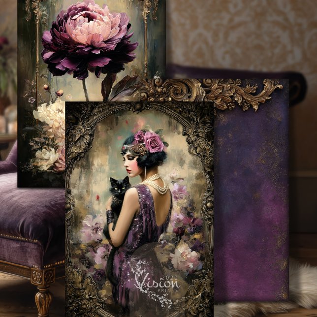 Papel de Decoupage de Peso Pesado de los Rugientes (Roaring 20's Heavyweight Decoupage Moody Purple Craft Paper Matching Set)