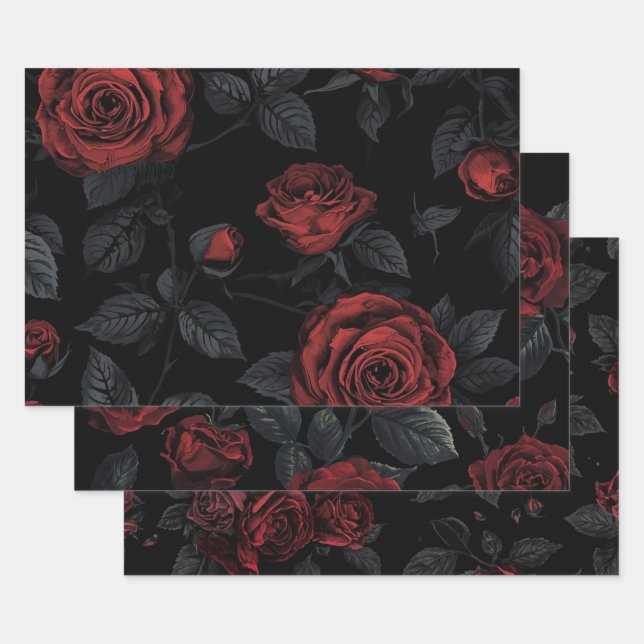 Papel de Decoupage Floral Gótico Oscuro – Rosa Rom (Set)