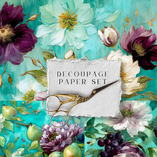 Papel de decoupage floral vintage rústico turquesa