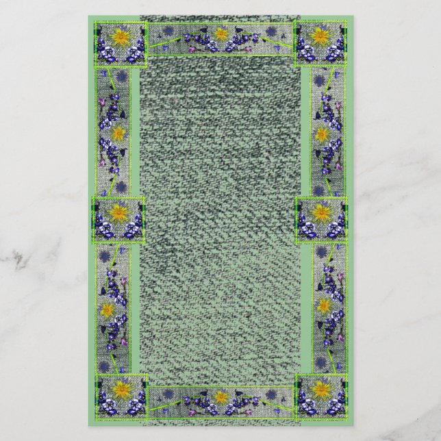 Papel de denim verde de las flores de primavera (Anverso)
