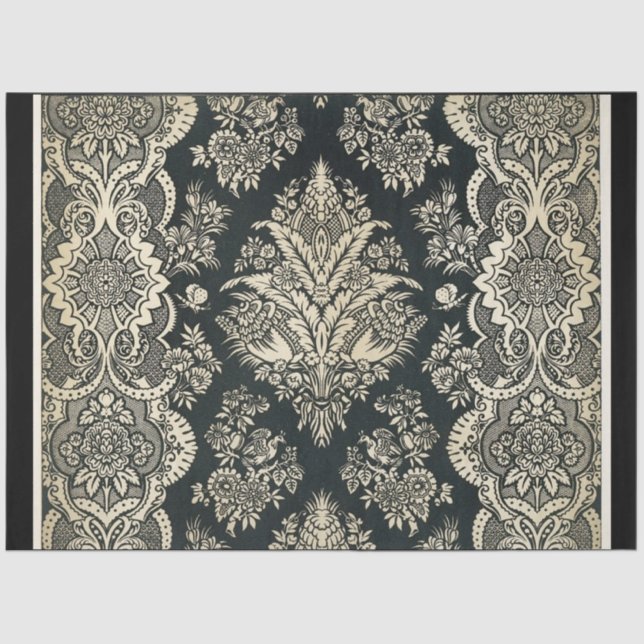 Papel de descomposición de damasco blanco y negro (Anverso)