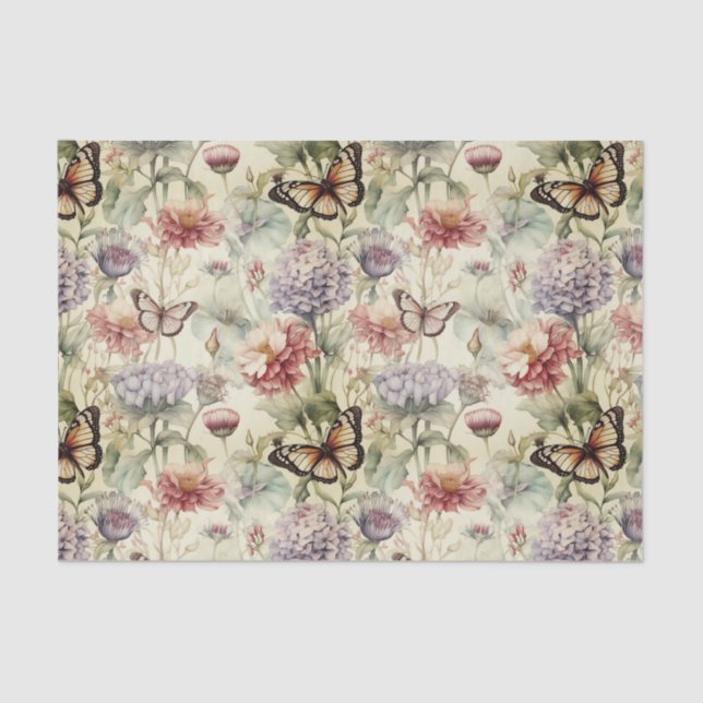 Papel de descomposición de mariposas y flores poco (Anverso)