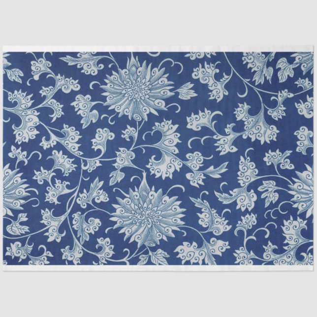 Papel de descomposición floral azul y blanco (Anverso)