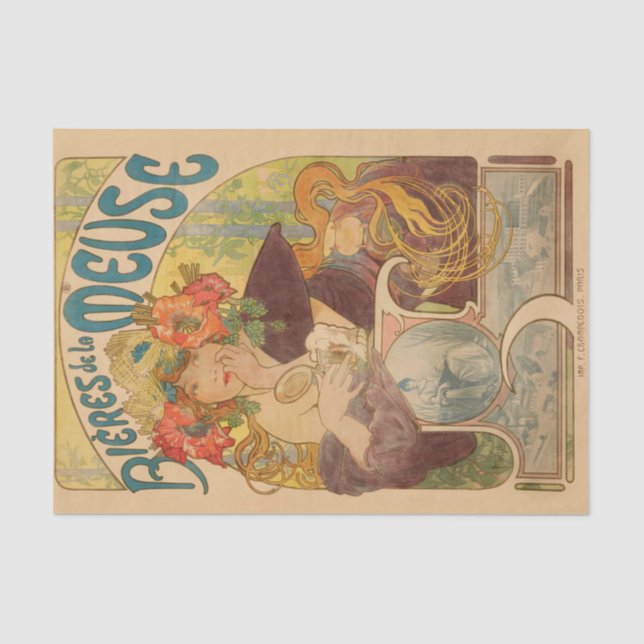 Papel de desconchado antiguo de Alphonse Mucha (Anverso)