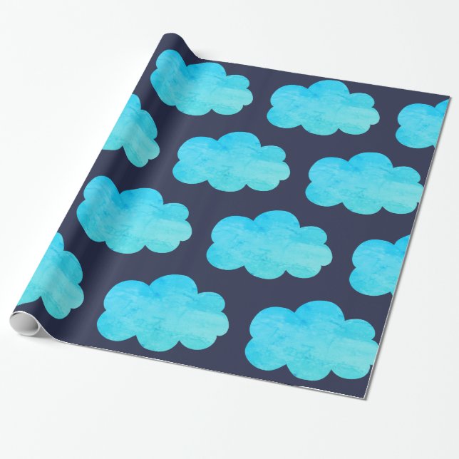 Papel de embalaje azul con las nubes (Desenrollado)