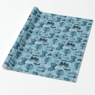 Papel de embalaje azul del modelo de Steampunk