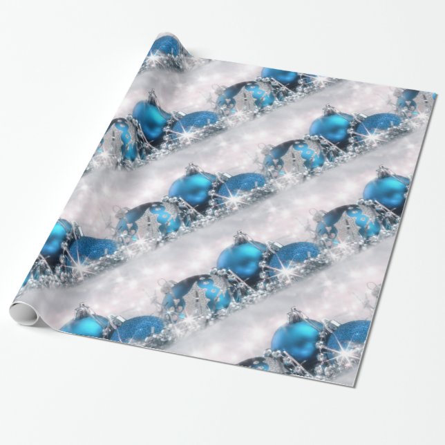 Papel de embalaje azul y de plata del navidad (Desenrollado)