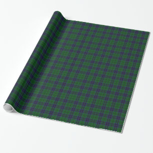 Papel de embalaje azul y verde de la tela escocesa