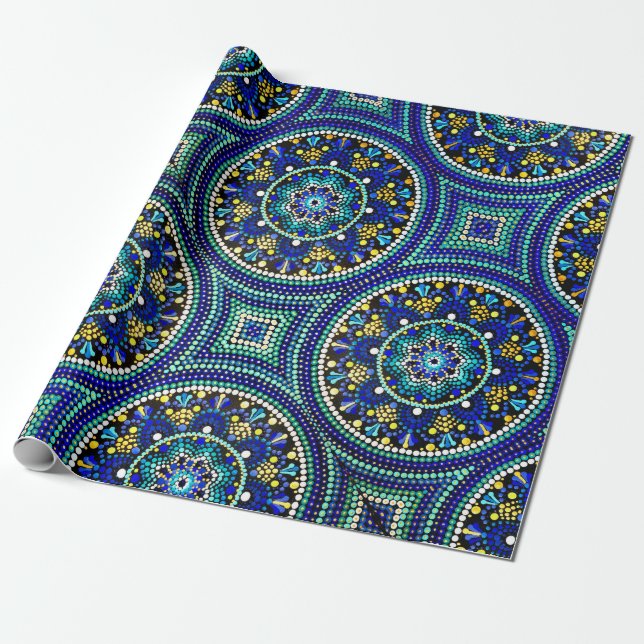 Papel de embalaje de Blue Talavera mandala (Desenrollado)