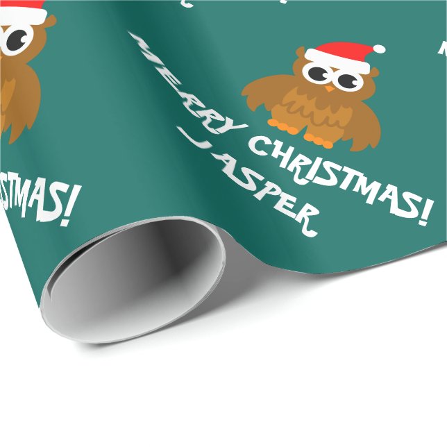 Papel de embalaje de encargo del búho de Santa del (Esquina del rollo)