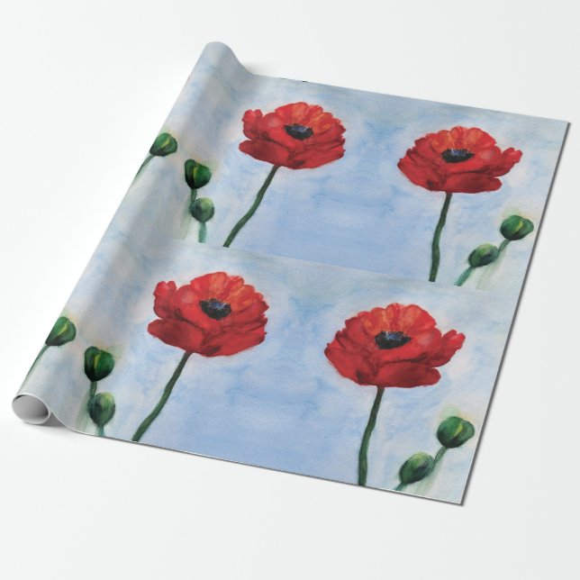 Papel de embalaje de la acuarela de las amapolas, (Desenrollado)