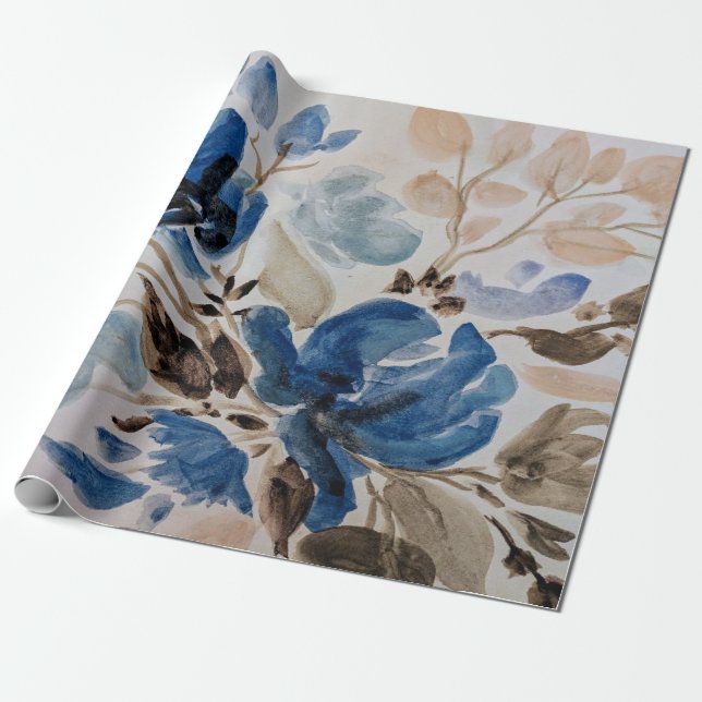 Papel de embalaje de la acuarela (flores azules) (Desenrollado)