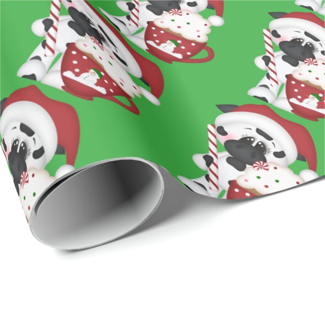 Papel de embalaje de la vaca del cacao del navidad (Esquina del rollo)