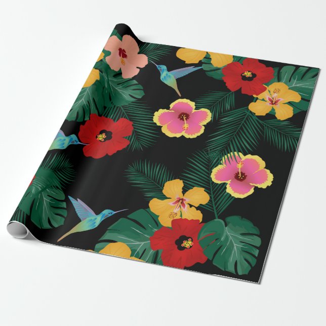 Papel de embalaje de los colibríes y de las flores (Desenrollado)