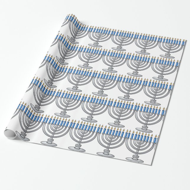Papel de embalaje de plata de Menorah Jánuca (Desenrollado)