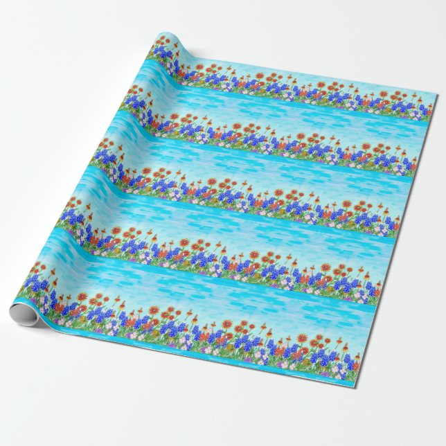 Papel de embalaje del bluebonnet del wildflower de (Desenrollado)