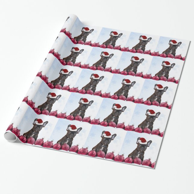 Papel de embalaje del bulldog francés del navidad (Desenrollado)
