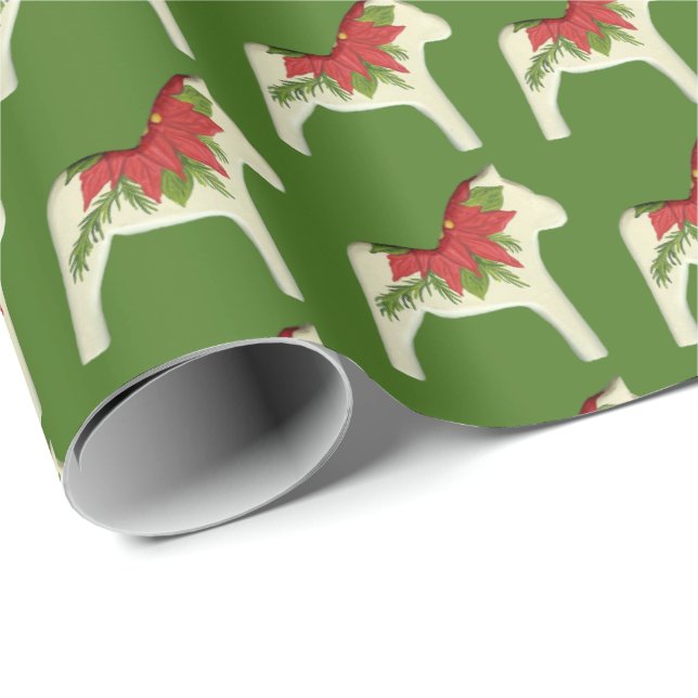 Papel de embalaje del caballo de Dala del navidad (Esquina del rollo)