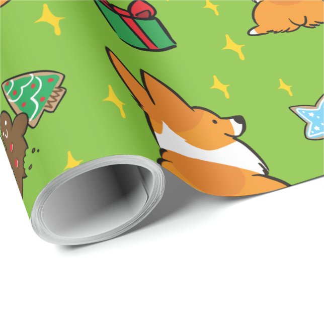 Papel de embalaje del Corgi del navidad el | (Esquina del rollo)