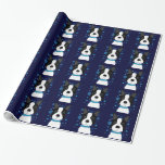 Papel de embalaje del día de fiesta de los copos<br><div class="desc">Papel azul caprichoso y de la diversión de Boston Terrier de los copos de nieve de las vacaciones de invierno de embalaje</div>
