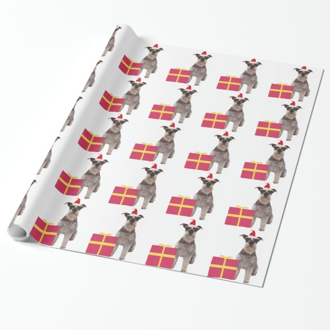 Papel de embalaje del gorra de Santa del Schnauzer (Desenrollado)