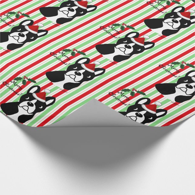 Papel de embalaje del navidad de Boston Terrier (Esquina)