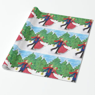 Papel de embalaje del navidad del patinaje de