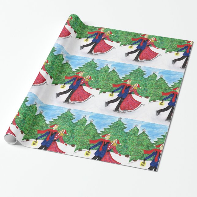 Papel de embalaje del navidad del patinaje de (Desenrollado)