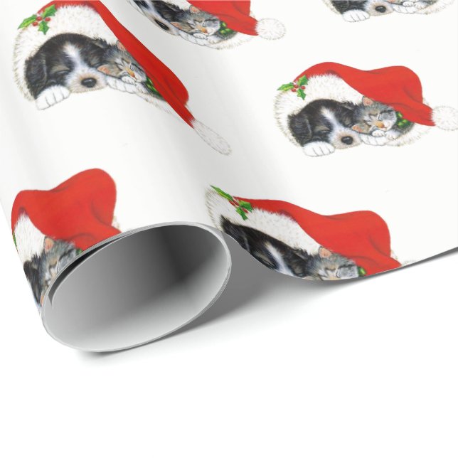 Papel de embalaje del navidad del perrito y del (Esquina del rollo)