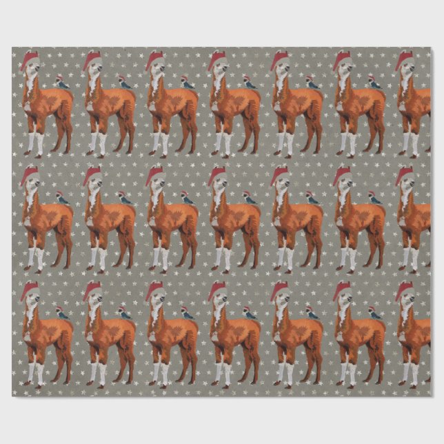 Papel de embalaje del NAVIDAD LLAMA y del PÁJARO (Superficie plana)